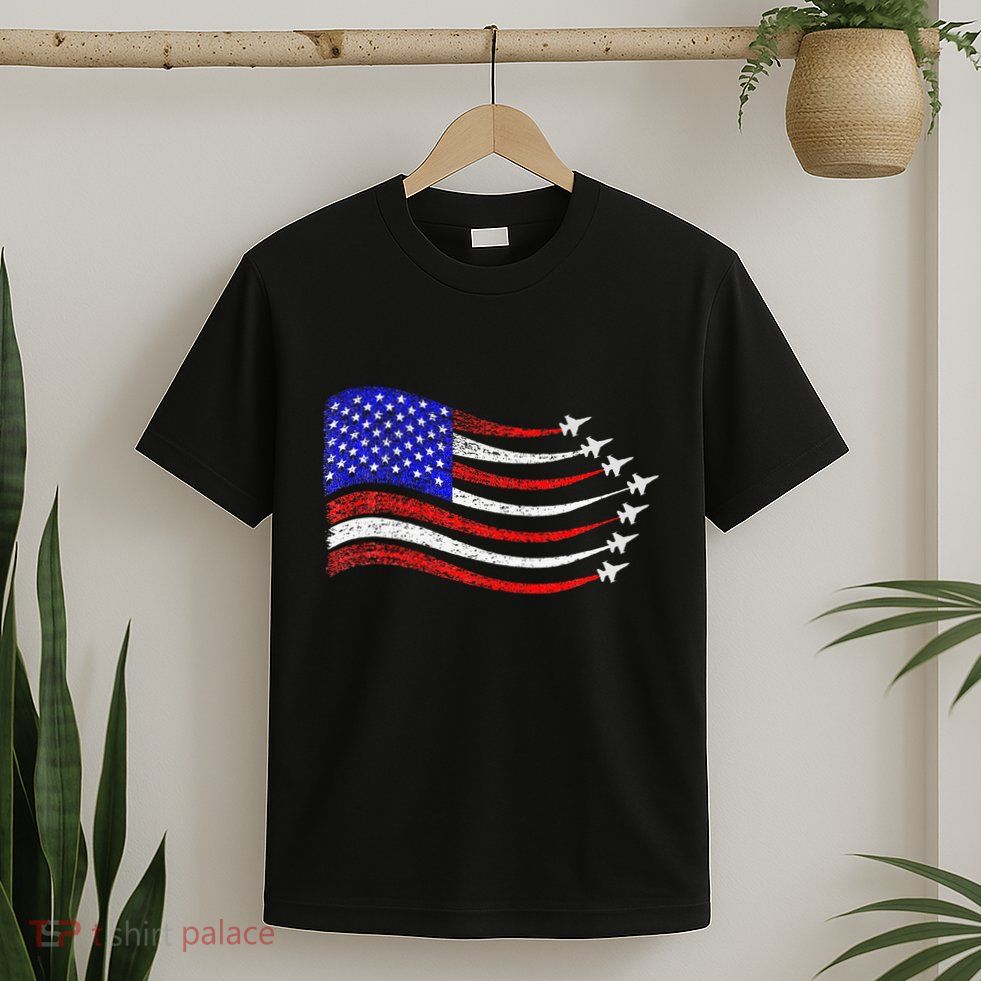 American Patriotic Fighter Jets Usa Flag Waving T-Shirt