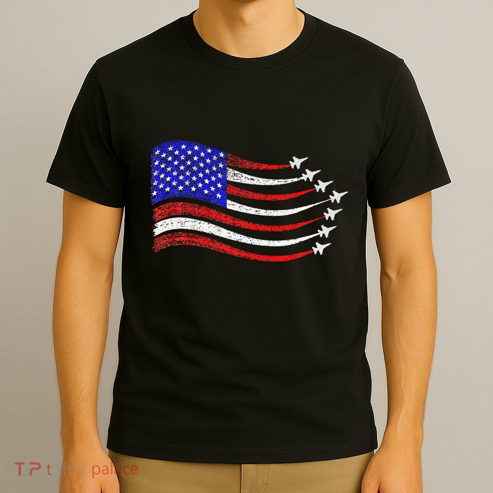 American Patriotic Fighter Jets Usa Flag Waving T-Shirt