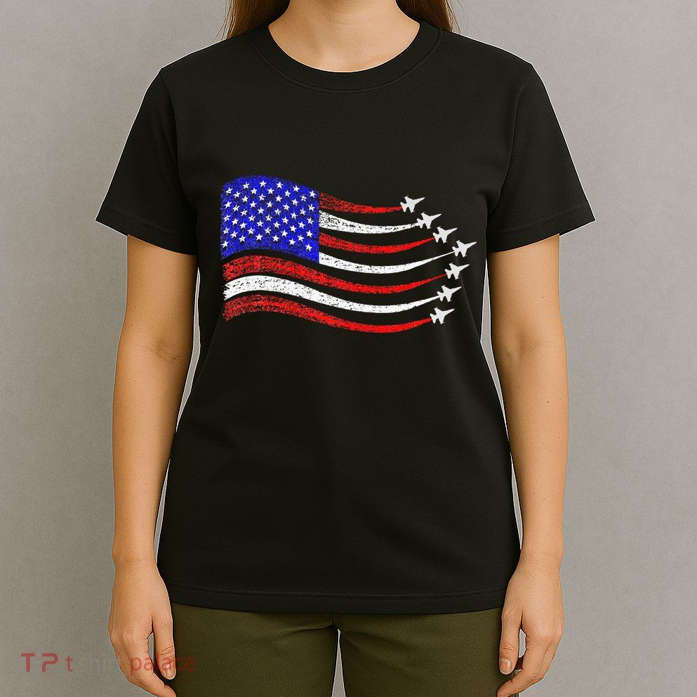 American Patriotic Fighter Jets Usa Flag Waving T-Shirt