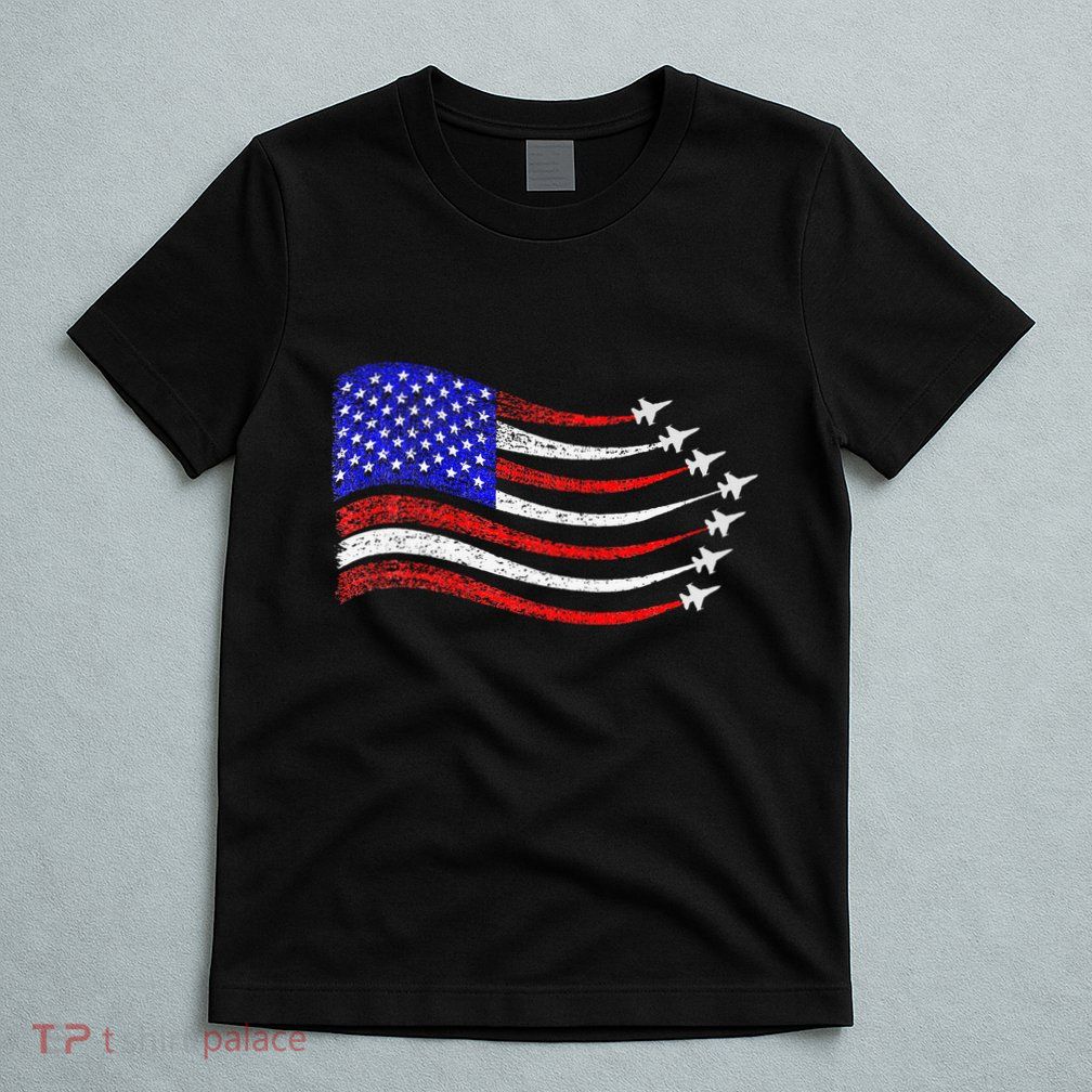American Patriotic Fighter Jets Usa Flag Waving T-Shirt