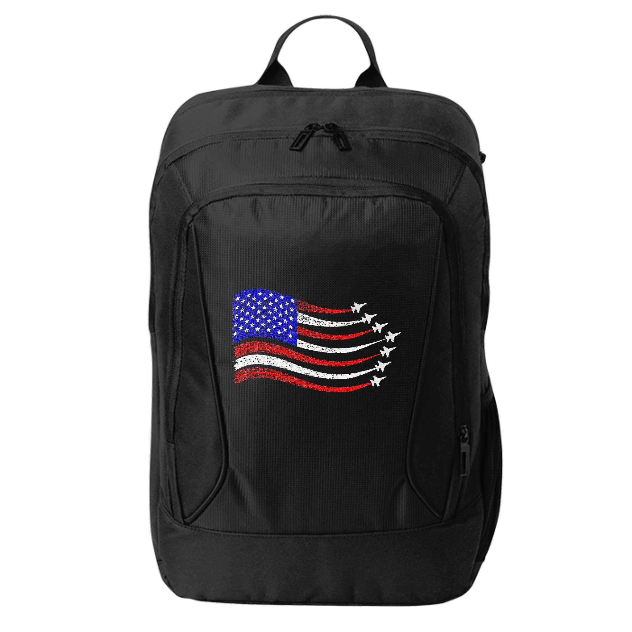 American Patriotic Fighter Jets Usa Flag Waving City Backpack