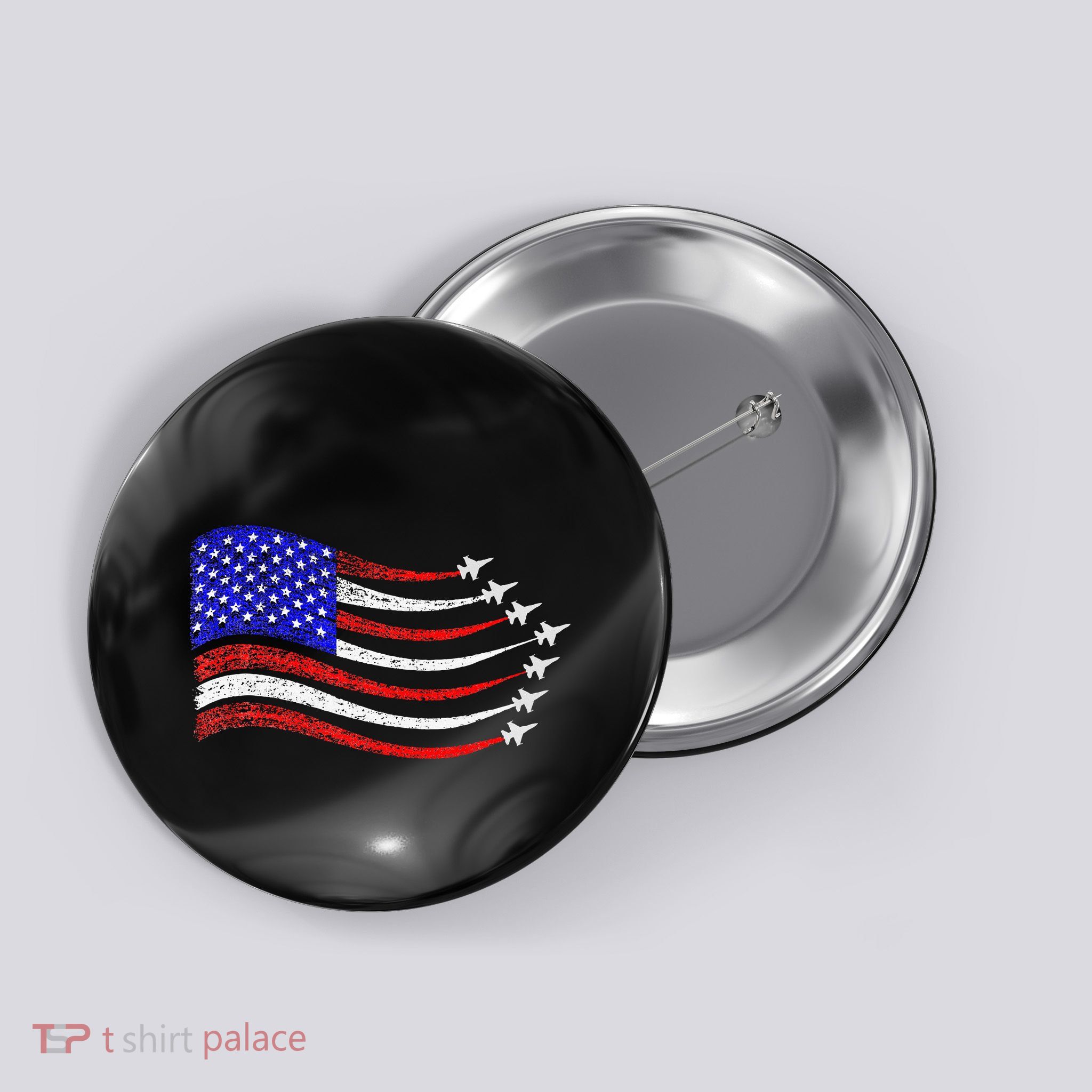 American Patriotic Fighter Jets Usa Flag Waving Button