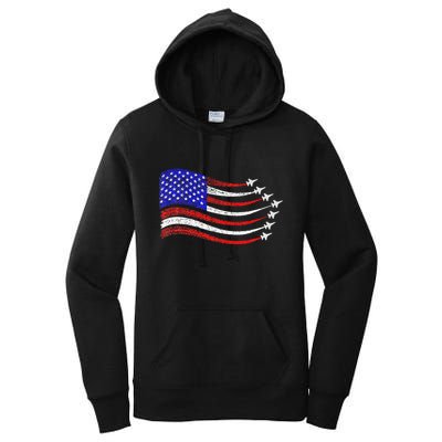 American Patriotic Fighter Jets Usa Flag Waving Women's Pullover Hoodie