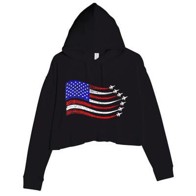 American Patriotic Fighter Jets Usa Flag Waving Crop Fleece Hoodie