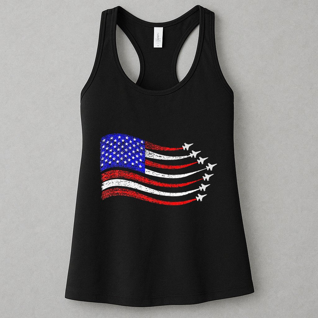 American Patriotic Fighter Jets Usa Flag Waving Womens Tank Top