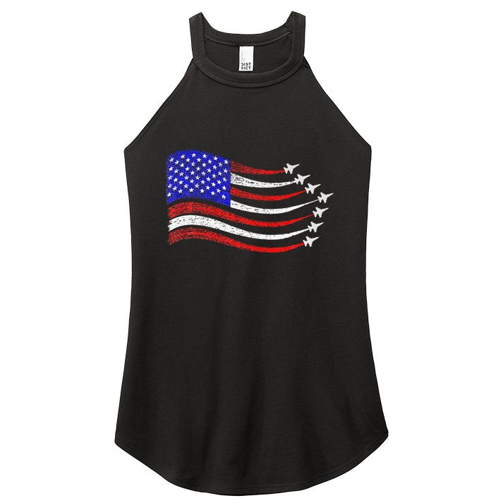 American Patriotic Fighter Jets Usa Flag Waving Women's Perfect Tri Rocker Tank