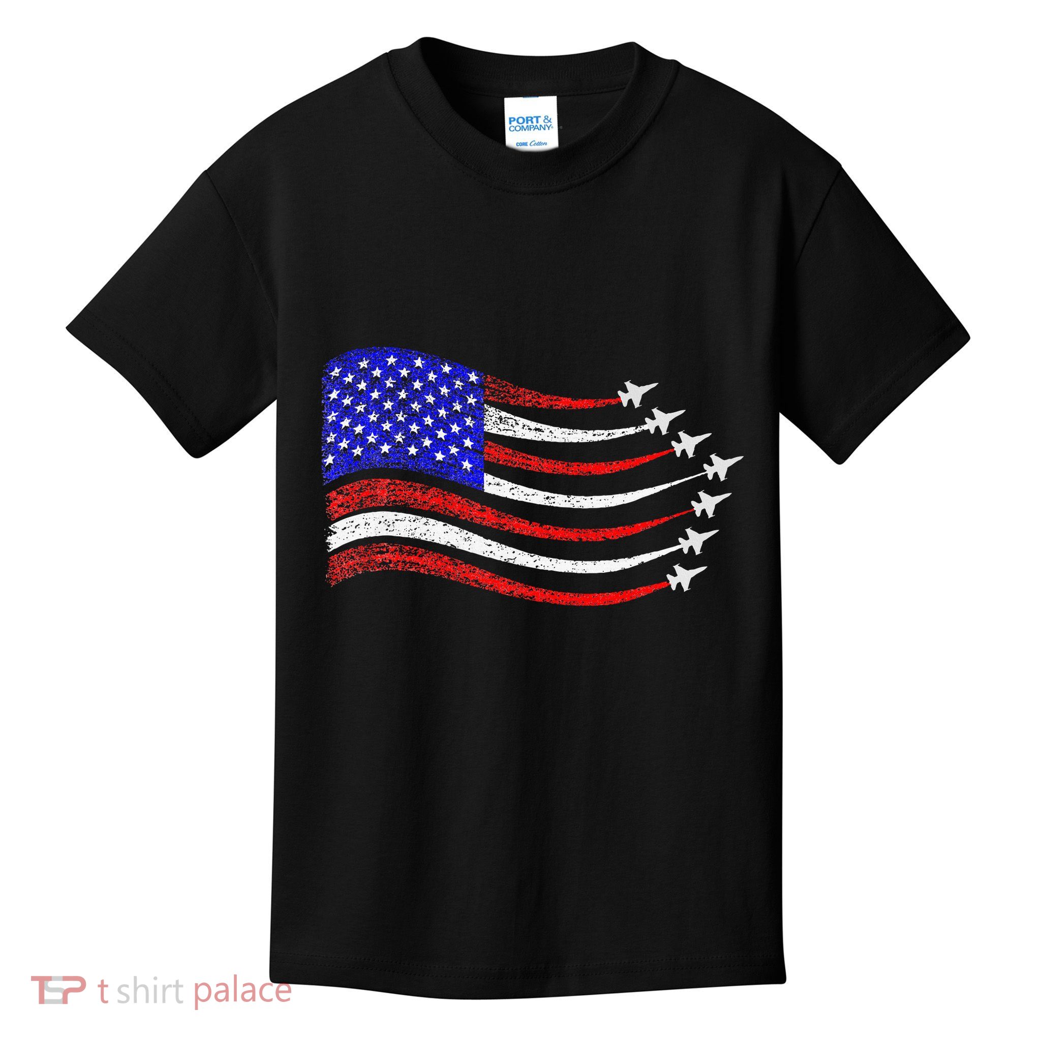 American Patriotic Fighter Jets Usa Flag Waving Kids T-Shirt