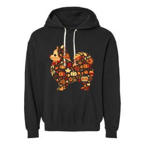 Autumn Pumpkin Fall Pomeranian Thanksgiving Womenss Garment-Dyed Fleece Hoodie