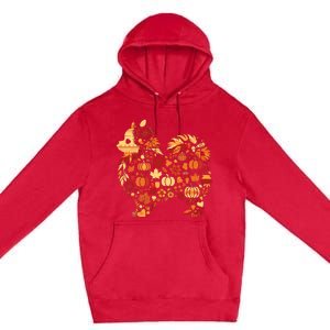 Autumn Pumpkin Fall Pomeranian Thanksgiving Womenss Premium Pullover Hoodie