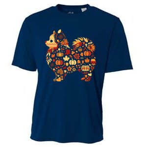 Autumn Pumpkin Fall Pomeranian Thanksgiving Womenss Cooling Performance Crew T-Shirt