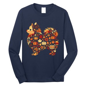 Autumn Pumpkin Fall Pomeranian Thanksgiving Womenss Long Sleeve Shirt