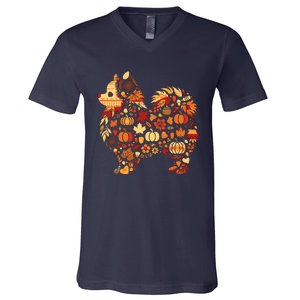 Autumn Pumpkin Fall Pomeranian Thanksgiving Womenss V-Neck T-Shirt