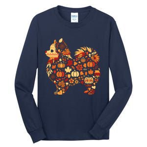 Autumn Pumpkin Fall Pomeranian Thanksgiving Womenss Tall Long Sleeve T-Shirt