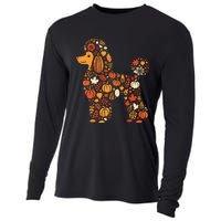 Autumn Pumpkin Fall Poodle Thanksgiving Dog Womenss Cooling Performance Long Sleeve Crew