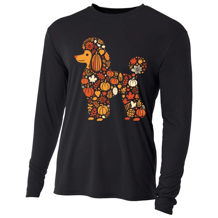 Autumn Pumpkin Fall Poodle Thanksgiving Dog Womenss Cooling Performance Long Sleeve Crew