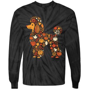 Autumn Pumpkin Fall Poodle Thanksgiving Dog Womenss Tie-Dye Long Sleeve Shirt