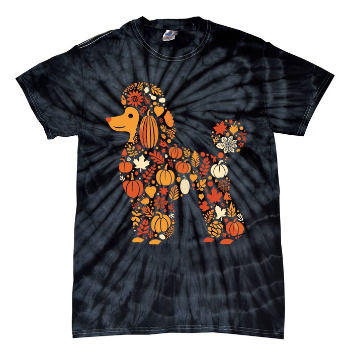 Autumn Pumpkin Fall Poodle Thanksgiving Dog Womenss Tie-Dye T-Shirt