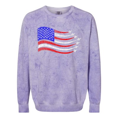 American Patriotic Fighter Jets Usa Flag Waving 4th Of July Colorblast Crewneck Sweatshirt