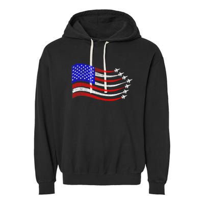 American Patriotic Fighter Jets Usa Flag Waving 4th Of July Garment-Dyed Fleece Hoodie