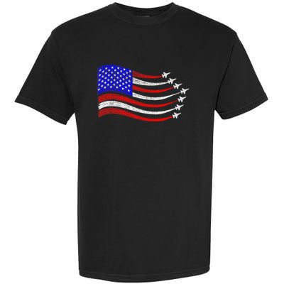 American Patriotic Fighter Jets Usa Flag Waving 4th Of July Garment-Dyed Heavyweight T-Shirt