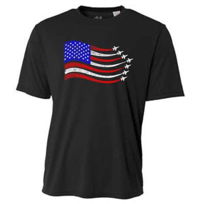 American Patriotic Fighter Jets Usa Flag Waving 4th Of July Cooling Performance Crew T-Shirt