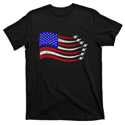 American Patriotic Fighter Jets Usa Flag Waving 4th Of July T-Shirt