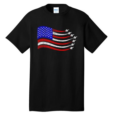 American Patriotic Fighter Jets Usa Flag Waving 4th Of July Tall T-Shirt