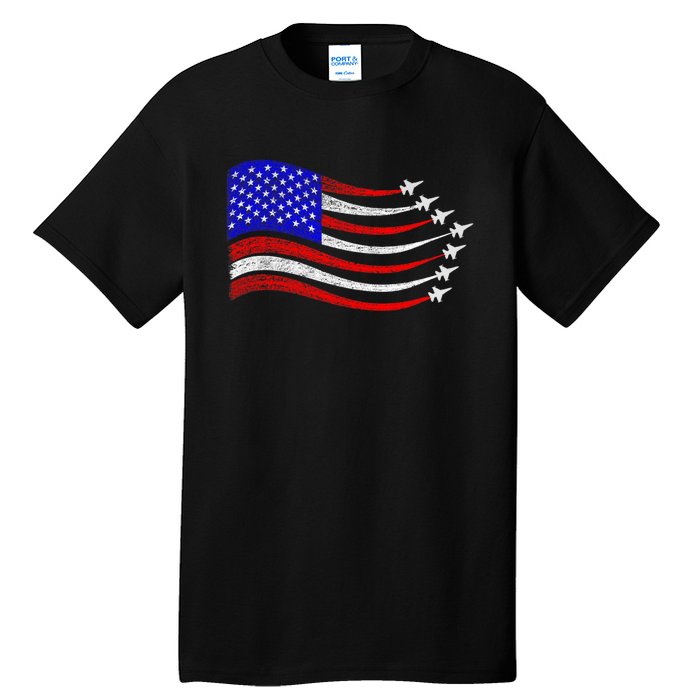 American Patriotic Fighter Jets Usa Flag Waving 4th Of July Tall T-Shirt