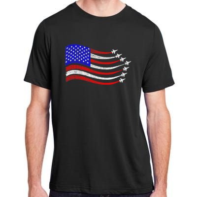 American Patriotic Fighter Jets Usa Flag Waving 4th Of July Adult ChromaSoft Performance T-Shirt