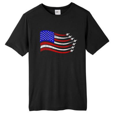 American Patriotic Fighter Jets Usa Flag Waving 4th Of July Tall Fusion ChromaSoft Performance T-Shirt