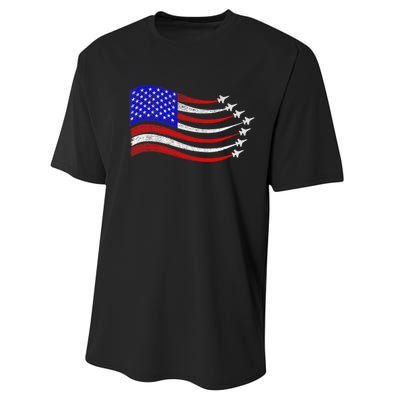 American Patriotic Fighter Jets Usa Flag Waving 4th Of July Performance Sprint T-Shirt