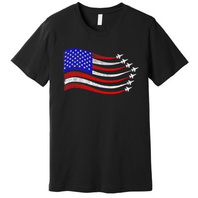 American Patriotic Fighter Jets Usa Flag Waving 4th Of July Premium T-Shirt