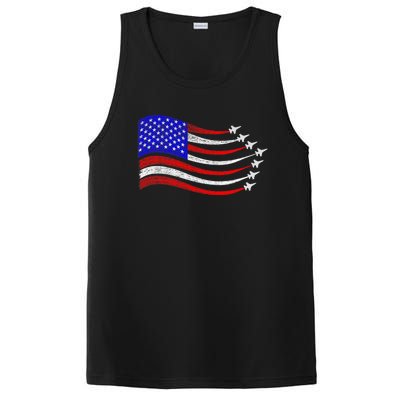 American Patriotic Fighter Jets Usa Flag Waving 4th Of July PosiCharge Competitor Tank