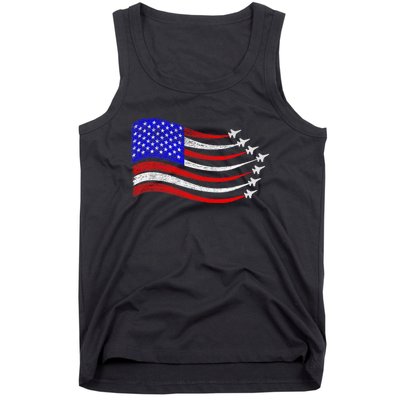 American Patriotic Fighter Jets Usa Flag Waving 4th Of July Tank Top