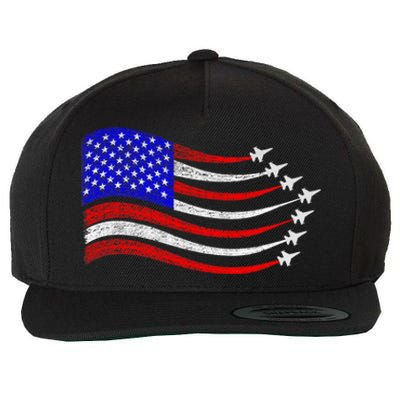 American Patriotic Fighter Jets Usa Flag Waving 4th Of July Wool Snapback Cap