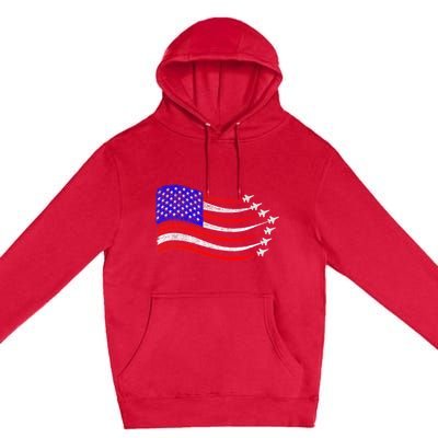 American Patriotic Fighter Jets Usa Flag Waving 4th Of July Premium Pullover Hoodie