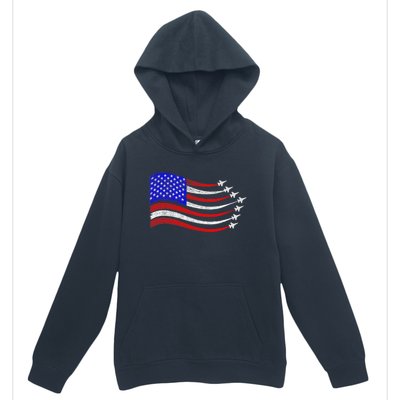 American Patriotic Fighter Jets Usa Flag Waving 4th Of July Urban Pullover Hoodie