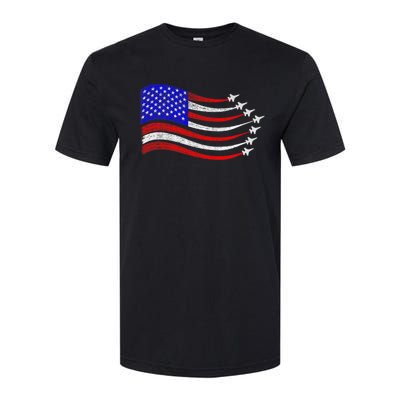 American Patriotic Fighter Jets Usa Flag Waving 4th Of July Softstyle® CVC T-Shirt