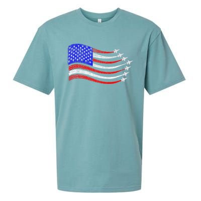 American Patriotic Fighter Jets Usa Flag Waving 4th Of July Sueded Cloud Jersey T-Shirt