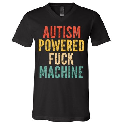 Autism Powered Fck Machine Vintage Autism Awareness V-Neck T-Shirt
