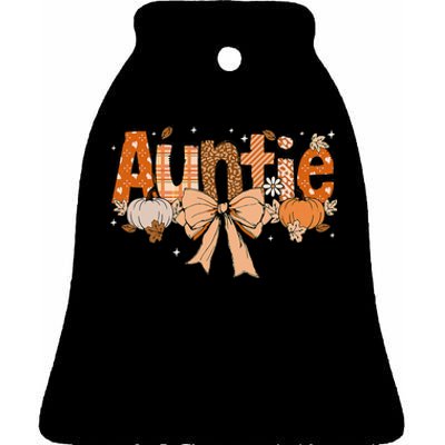 Auntie Pumpkin Fall Coquette Bow Thanksgiving Mom Ceramic Bell Ornament