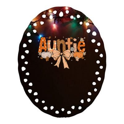 Auntie Pumpkin Fall Coquette Bow Thanksgiving Mom Ceramic Oval Ornament