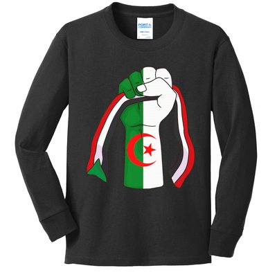 Algerian Palestinian Flag Algeria Stand With Palestine Kids Long Sleeve Shirt