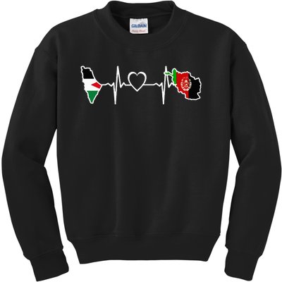 Afghanistan Palestine Flag Afghan Palestinian Heartbeat Kids Sweatshirt