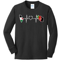 Afghanistan Palestine Flag Afghan Palestinian Heartbeat Kids Long Sleeve Shirt