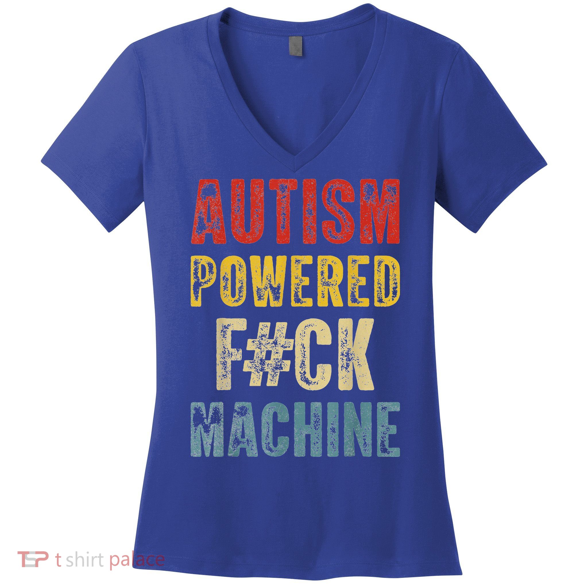 Autism Powered Fck Machine Retro Health Women's V-Neck T-Shirt
