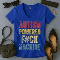 Autism Powered Fck Machine Retro Health Women's V-Neck T-Shirt
