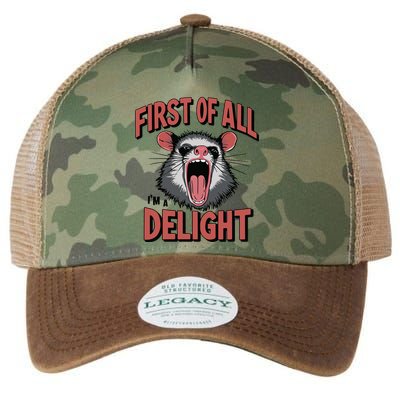 Angry Possum First Of All Im A Delight Possum Meme Legacy Tie Dye Trucker Hat
