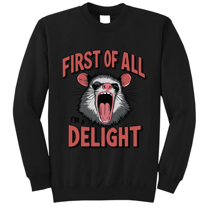 Angry Possum First Of All Im A Delight Possum Meme Tall Sweatshirt