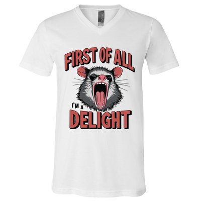 Angry Possum First Of All Im A Delight Possum Meme V-Neck T-Shirt